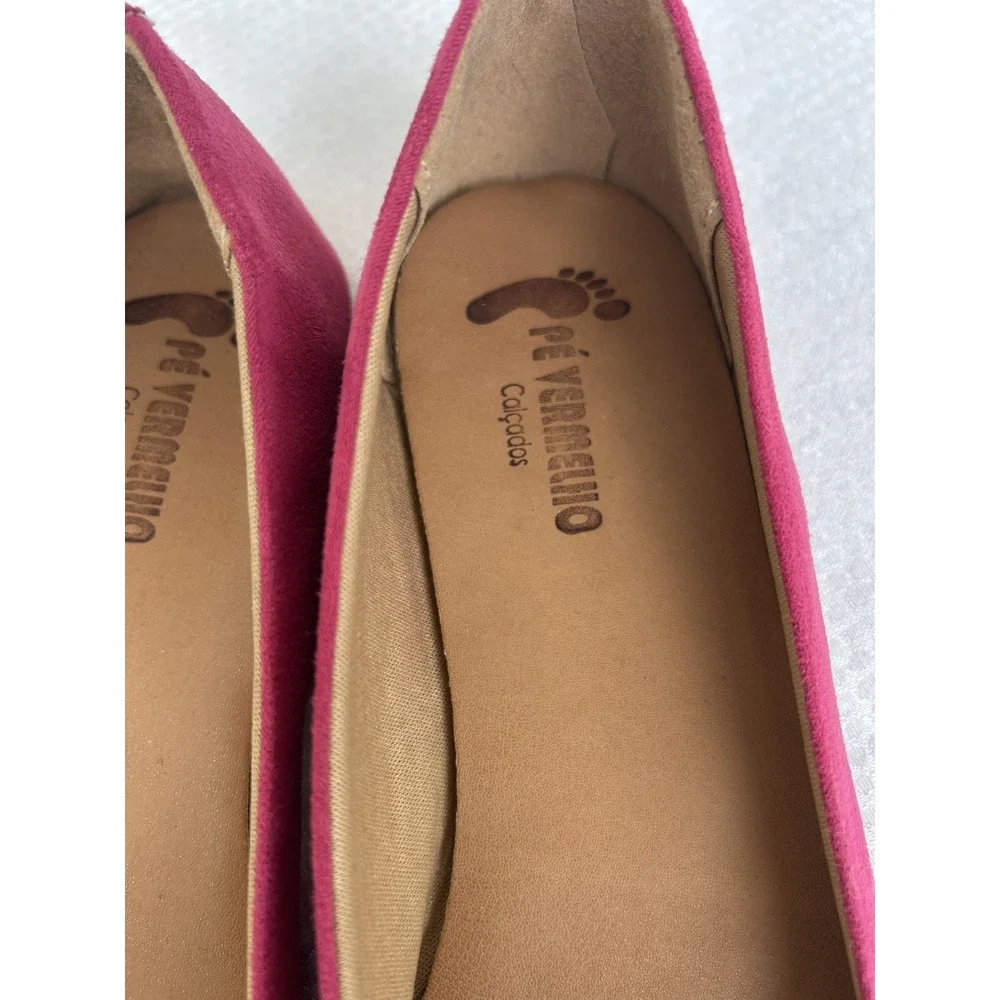Pe Vermelho Magenta Pink Pointed Toe Buckle Flats Shoes Made in Brazil Size 8